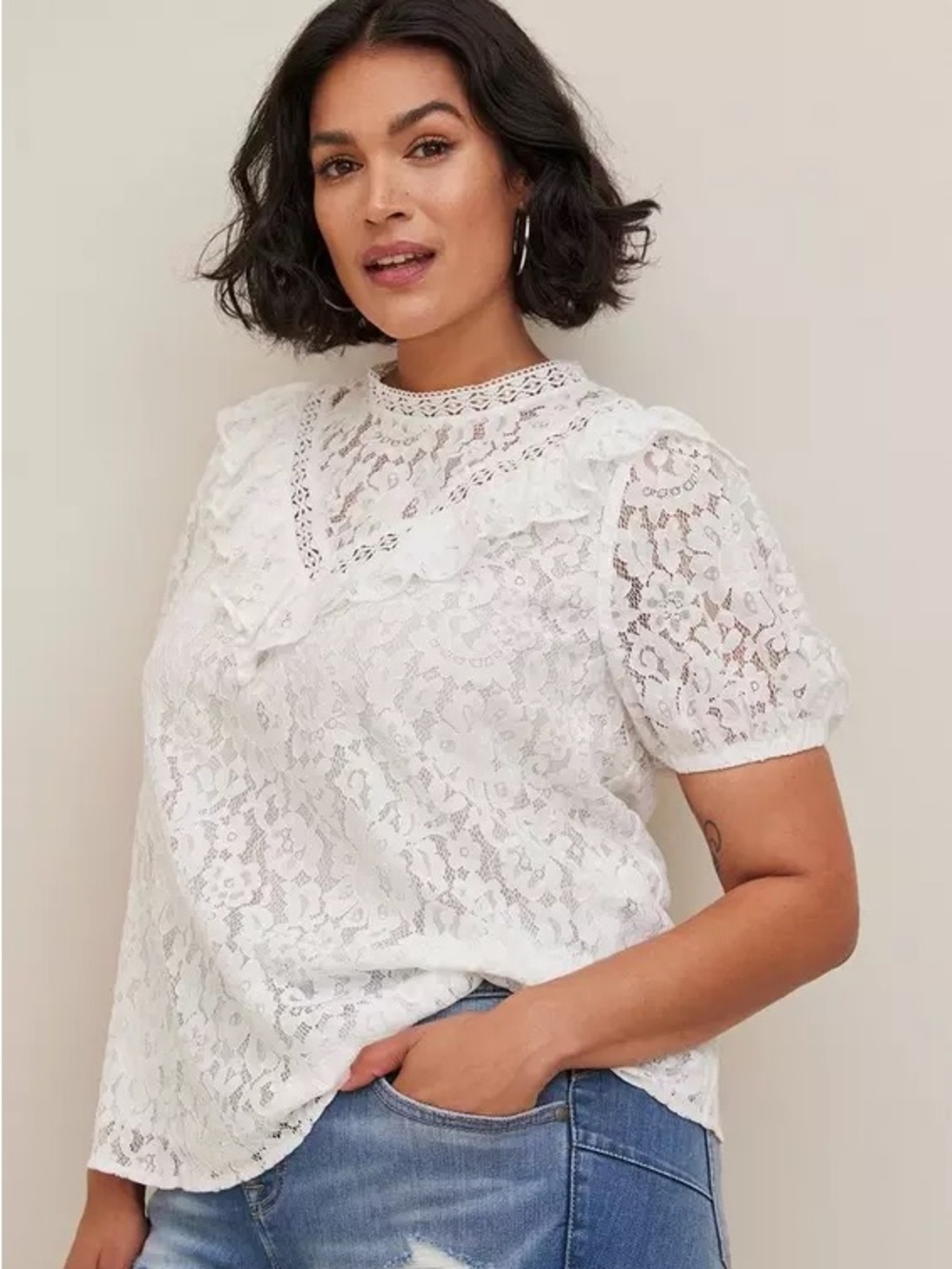 Torrid Victorian Style White Lace Short Flutter Sleeve Top Size 4X (Torrid 4)